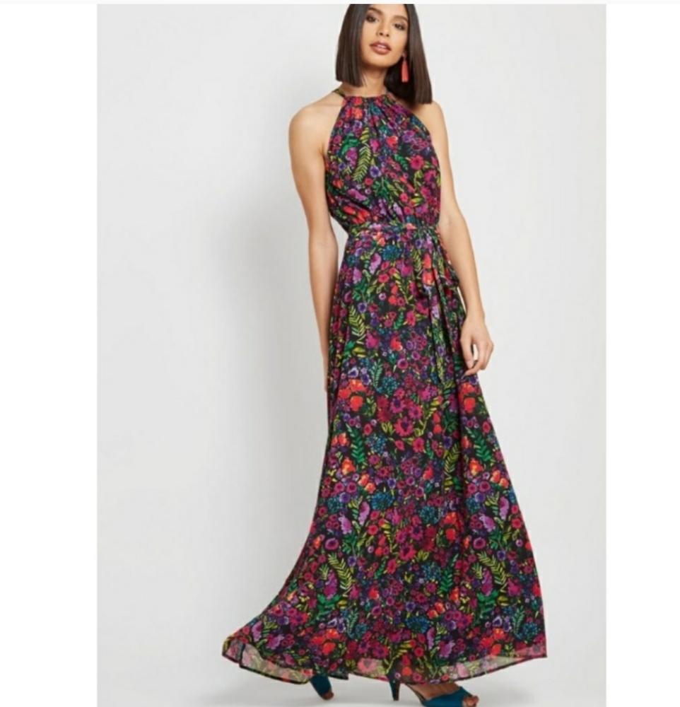 Modcloth Illumimated Elegance Chiffon Maxi Dress